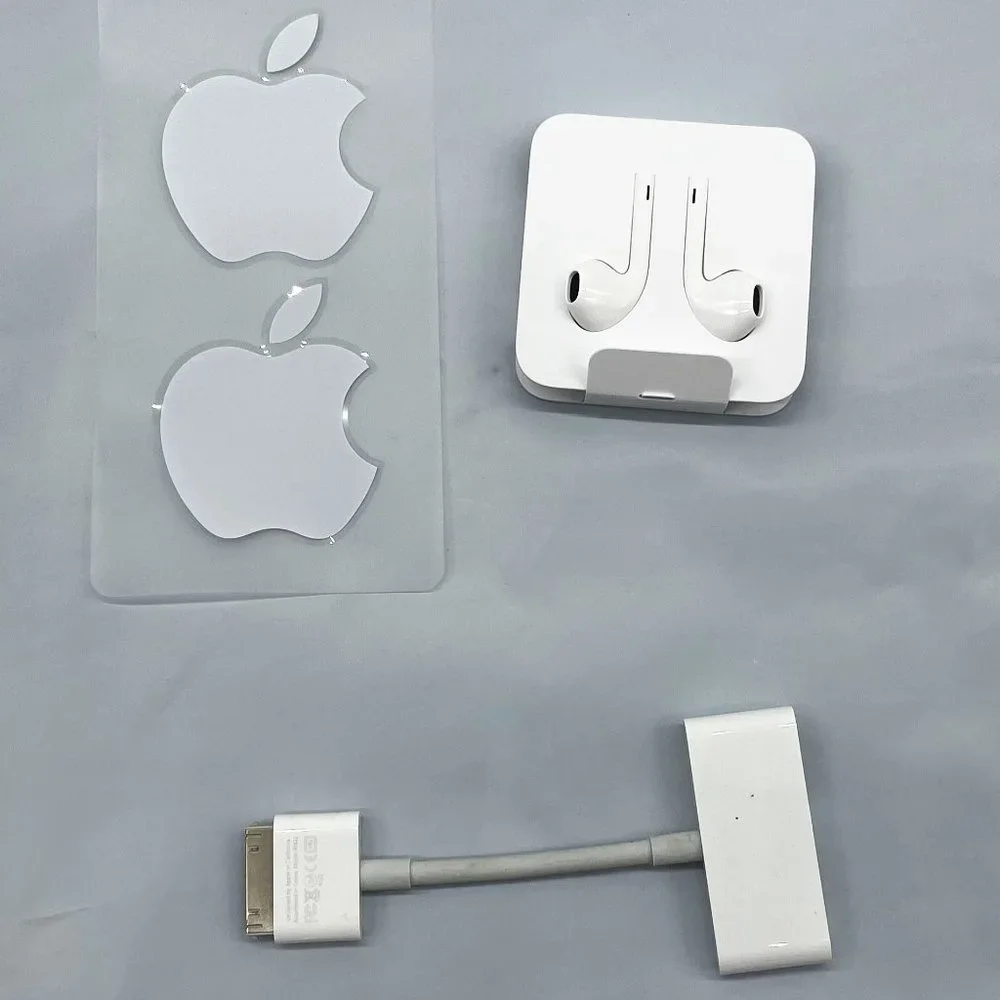 Apple Products White Charging HDMI Adapter-Wired Earphones-(2) Sticker Decals